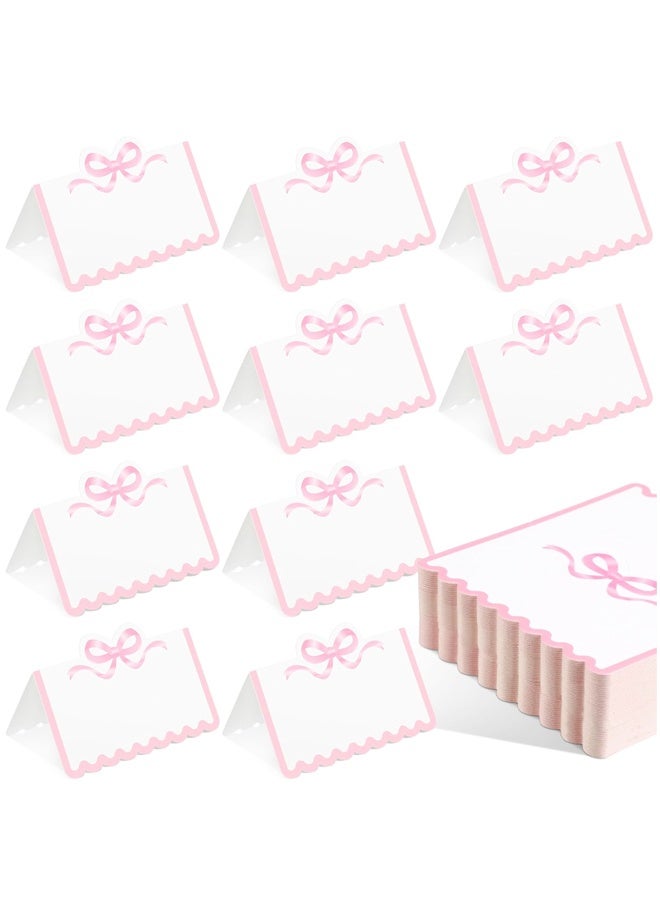 ٥٠ بطاقة مكان مزينة بفيونكة وردية، بطاقات أسماء خيام لطيفة مزينة بعقدة صدفية، بطاقات تهنئة فارغة لحفلات أعياد الميلاد وحفلات الزفاف - Image 1