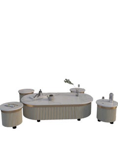 Luxury Marble Coffee Table Set - Beige with White Marble and Gold Finish - Large Table (Width: 61 cm, Length: 119 cm, Height: 31 cm) & 4 Side Tables (Diameter: 33 cm, Height: 31 cm) - pzsku/Z87E431B36EA70F96443DZ/45/_/1737748039/8f6f767f-e6d1-4ff5-af95-1b2c21d1a0ed