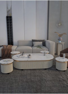 Luxury Marble Coffee Table Set - Beige with White Marble and Gold Finish - Large Table (Width: 61 cm, Length: 119 cm, Height: 31 cm) & 4 Side Tables (Diameter: 33 cm, Height: 31 cm) - pzsku/Z87E431B36EA70F96443DZ/45/_/1738544817/d1ebf68d-aa33-445f-bf39-f587c07da838