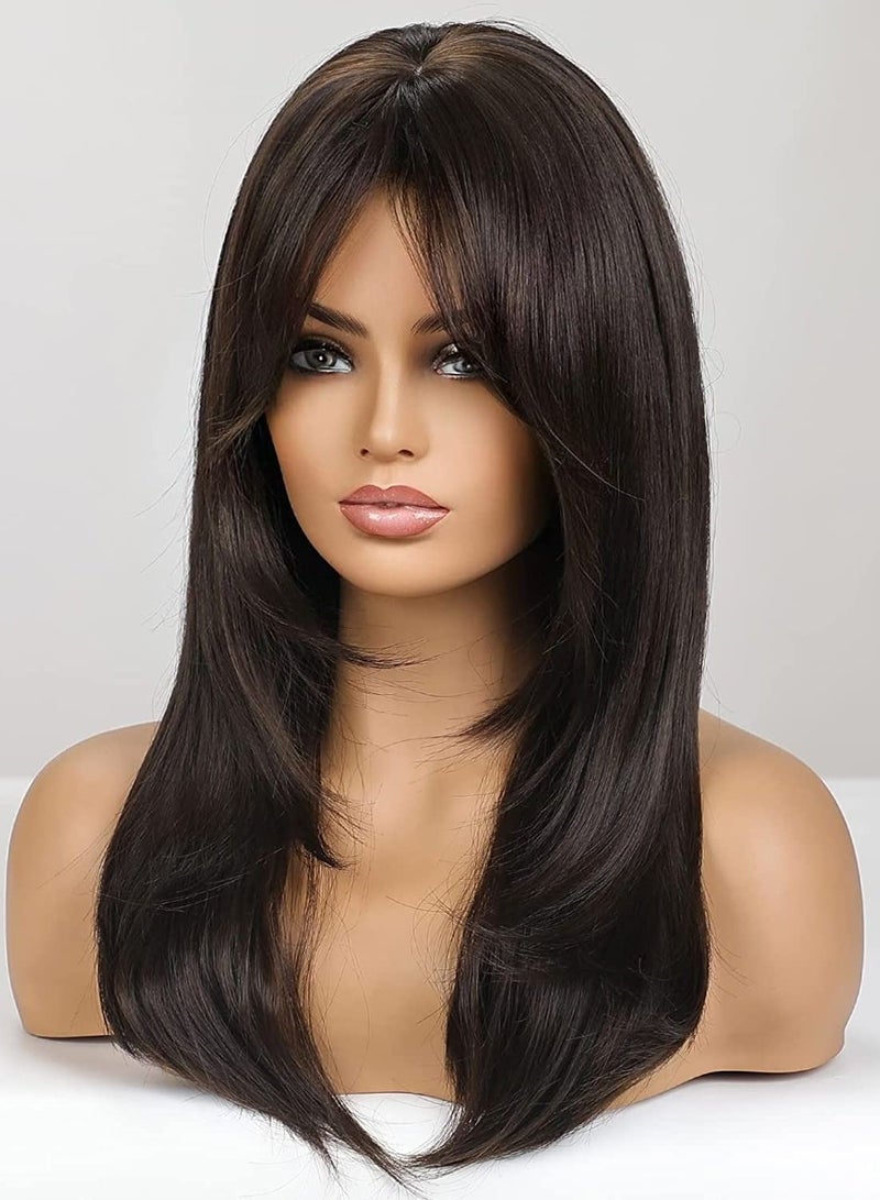 إستيل باروكات شعر مستعار صناعي طويل بني للنساء ، بني - Image 4