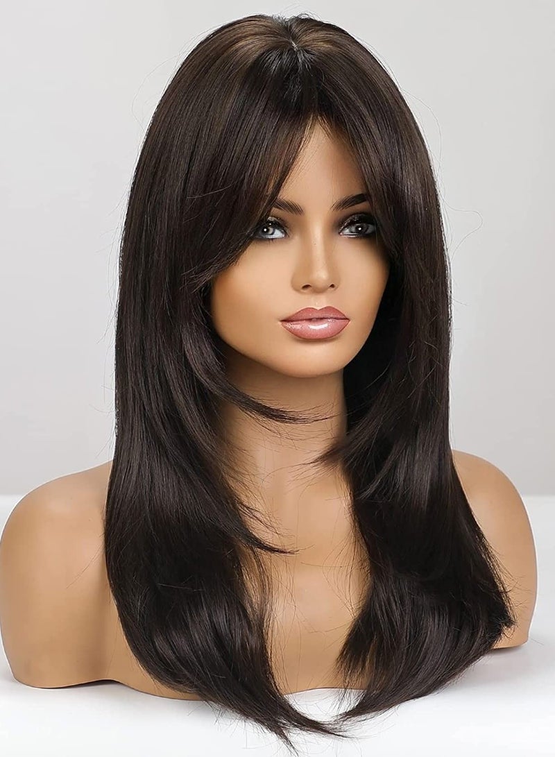 إستيل باروكات شعر مستعار صناعي طويل بني للنساء ، بني - Image 3