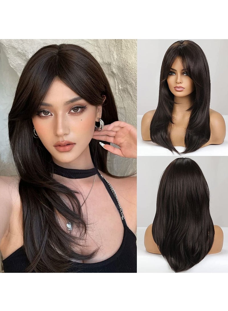 إستيل باروكات شعر مستعار صناعي طويل بني للنساء ، بني - Image 1