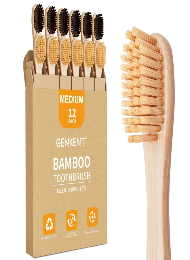 GENKENT Bamboo Toothbrushes Medium Bristle for Adults, 12 Pack, 0.2mm Bristles - Image 1