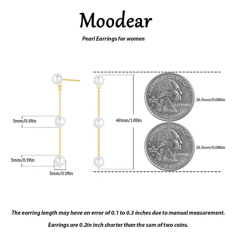 Moodear Pearl Dangle Earrings for Women - Trendy Lightweight Hypoallergenic Dainty Pearl Drop Earring - Image 5