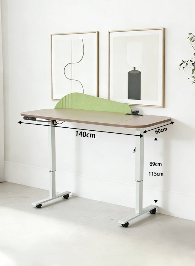MWS-ForCamping Height-Adjustable Desk with Cable Management Basket and Power Outlet Home Office Desk, Quiet Upgrade Desk, Computer Desk, Gaming Desk for Study, Writing, and Work (Solid Wood) 140x60cm - Image 3