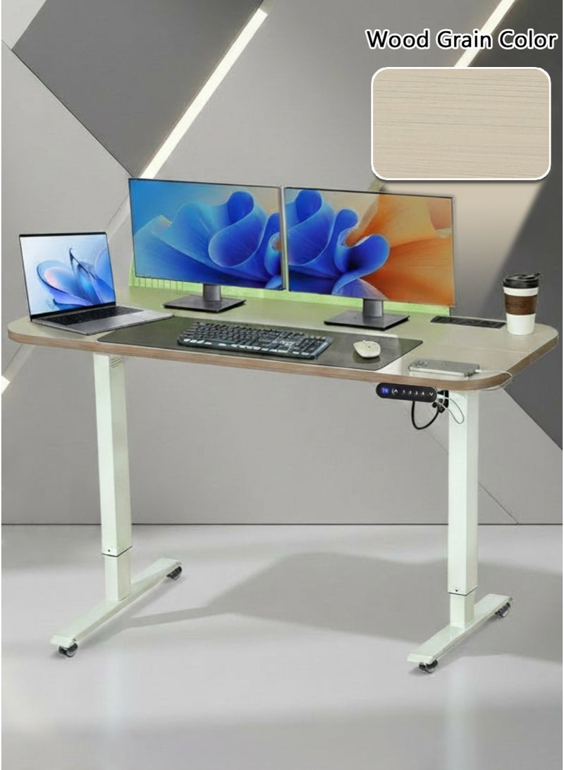 MWS-ForCamping Height-Adjustable Desk with Cable Management Basket and Power Outlet Home Office Desk, Quiet Upgrade Desk, Computer Desk, Gaming Desk for Study, Writing, and Work (Solid Wood) 140x60cm - Image 1
