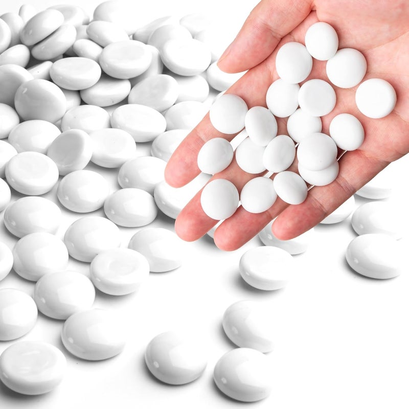 Meschett 0.44KG White Glass Marbles, Flat Glass Beads for Vases, Mosaic Gem Pebbles for Aquarium Decor, Floral Arrangements Vase Filler Smooth Mancala Stones and Crafts Approx. 85-100PCS - Image 1