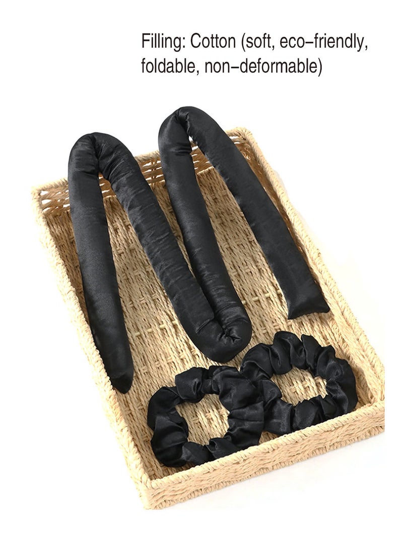 مجموعة مكواة تجعيد الشعر بدون حرارة لتجعيدات الشعر طوال الليل - قضيب تجعيد الشعر الطبيعي مع عصابة رأس من الساتان ومشبك مخلب - أداة تجعيد الشعر بدون حرارة لمعظم أنواع الشعر، للنساء والمراهقات، للاستخدام اليومي والهدايا (أسود) - Image 4