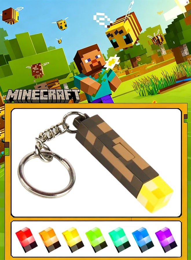 Minecraft Keychain Torch Surrounding Model Pendant Toy Night Light 7-Color Night Light(Rechargeable with a USB charging cable) Costume Cosplay Bedside Lamp for Home/Office Decor - Image 1