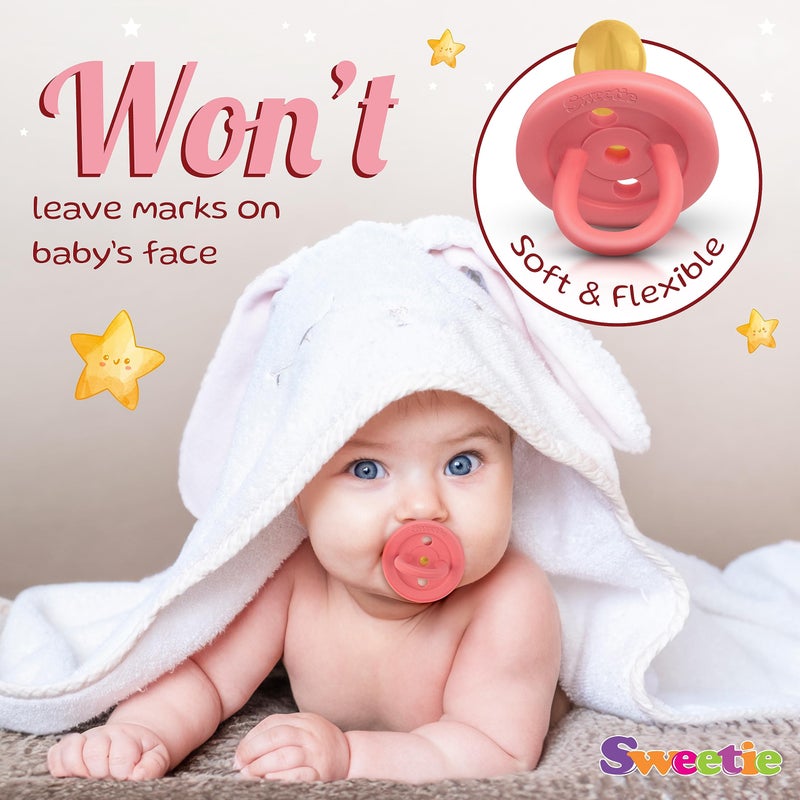 SWEETIE Rubber Pacifier Natural Rubber Pacifier Rounded Pink Medium 6-12 Month - Image 3