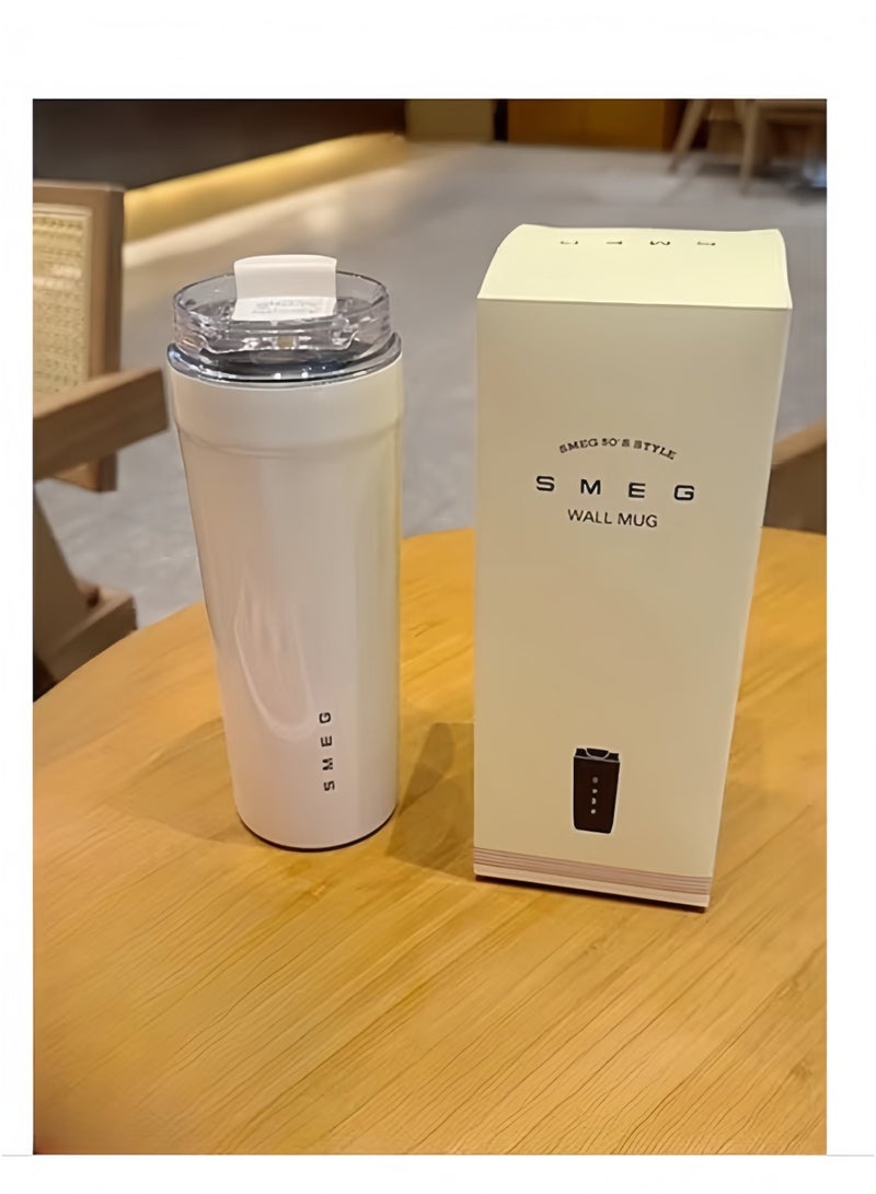 smeg كوب قهوة SMEG سعة 550 مل، كوب مشروبات معزول بغطاء مانع للتسرب، كوب شرب محمول للسفر، كوب ترمس من الفولاذ المقاوم للصدأ 316، أبيض - Image 2