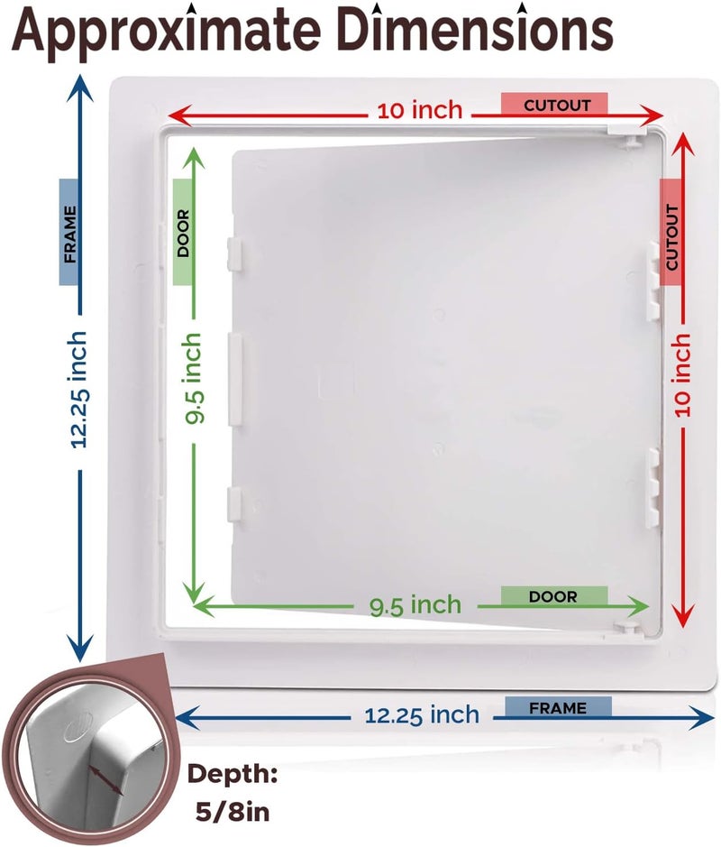 Morvat Access Panel 10x10 Inch for Drywall & Ceiling with Door, Heavy-Duty Durable ABS Plastic & Easy Install Access Box, Wall Hole Cover Plate for Plumbing & Electrical Cables & Wiring, White - Image 2
