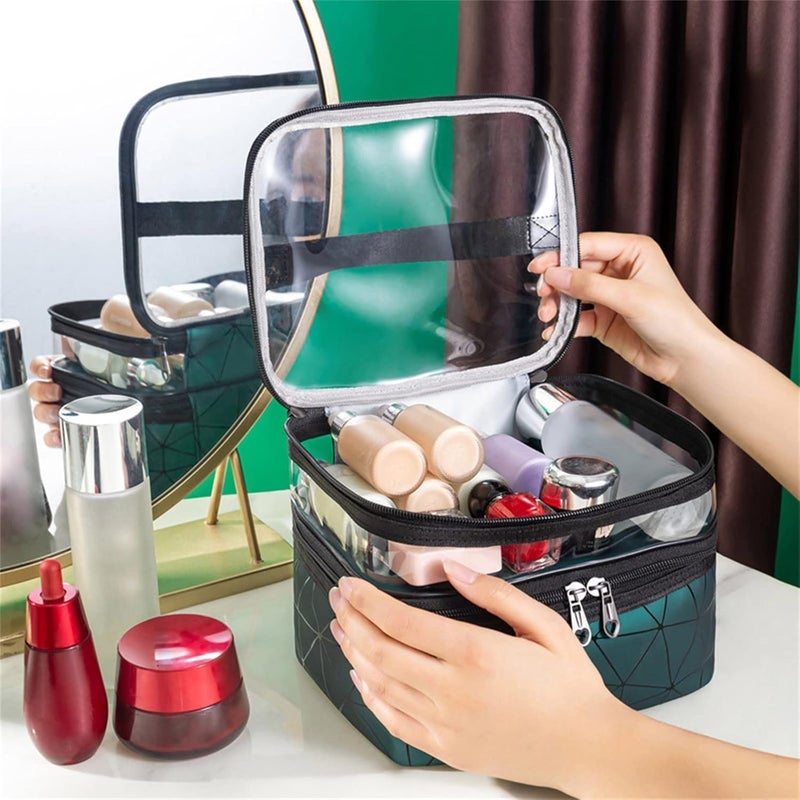GALV Essentials Transparent Makeup Bags Double Layer Travel Cosmetic Cases Make up Organizer Green - Image 5