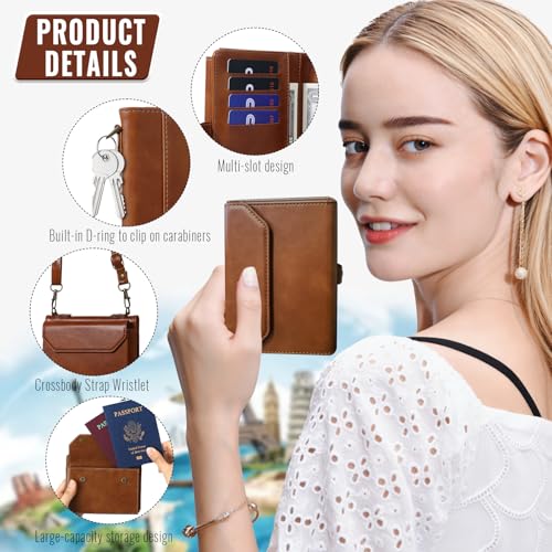 ASAPDOS RFID Blocking Family Passport Holder Wallet,Hold 2-3 Passports for Travel with Credit Card Slots & Wrist Crossbody Strap Brown - Image 3