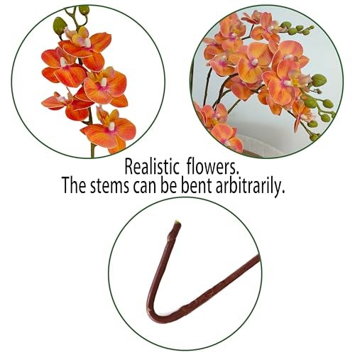ATFL 8 Pack Orange Orchid Artificial Flowers Real Touch, 22'' Artificial Fake Faux Silk Sunset Red Orchid Stem Bouquets for Wedding Party Home Garden Decor,Orquideas Artificiales para Decora - Image 3