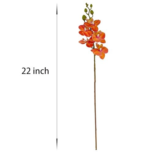 ATFL 8 Pack Orange Orchid Artificial Flowers Real Touch, 22'' Artificial Fake Faux Silk Sunset Red Orchid Stem Bouquets for Wedding Party Home Garden Decor,Orquideas Artificiales para Decora - Image 2