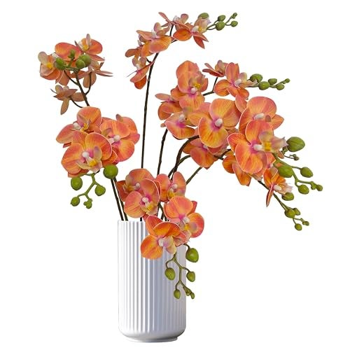 ATFL 8 Pack Orange Orchid Artificial Flowers Real Touch, 22'' Artificial Fake Faux Silk Sunset Red Orchid Stem Bouquets for Wedding Party Home Garden Decor,Orquideas Artificiales para Decora - Image 1