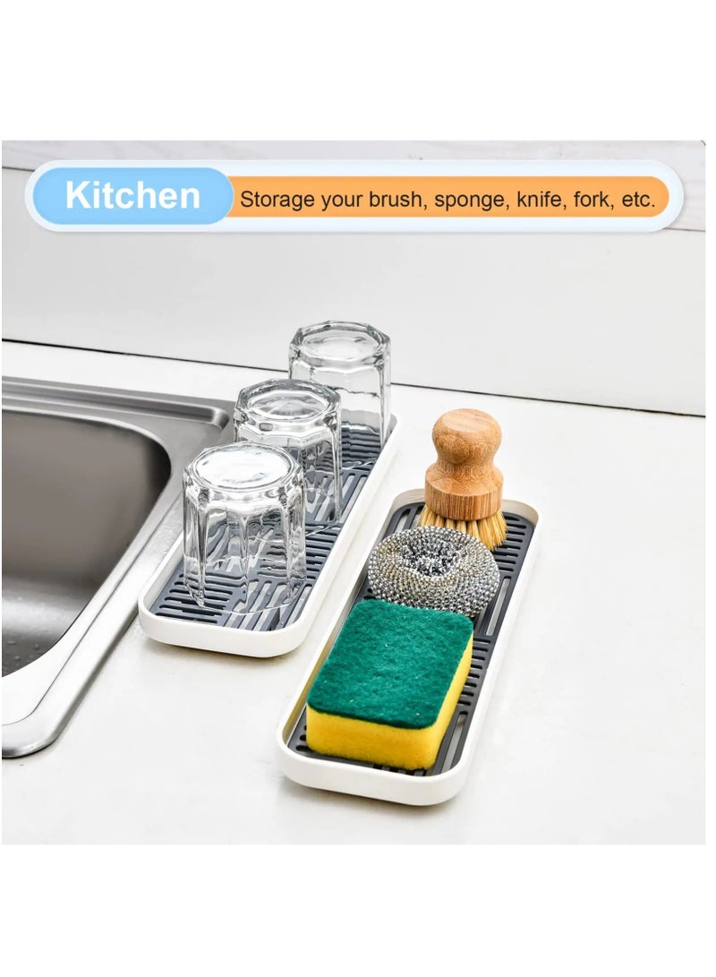حامل صابون وإسفنج بطبقتين لمطبخ أو حمام، صينية تصريف منفصلة، رمادي وأبيض، 1 عبوة - منظم مغسلة أنيق للصابون والإسفنجات. - Image 5