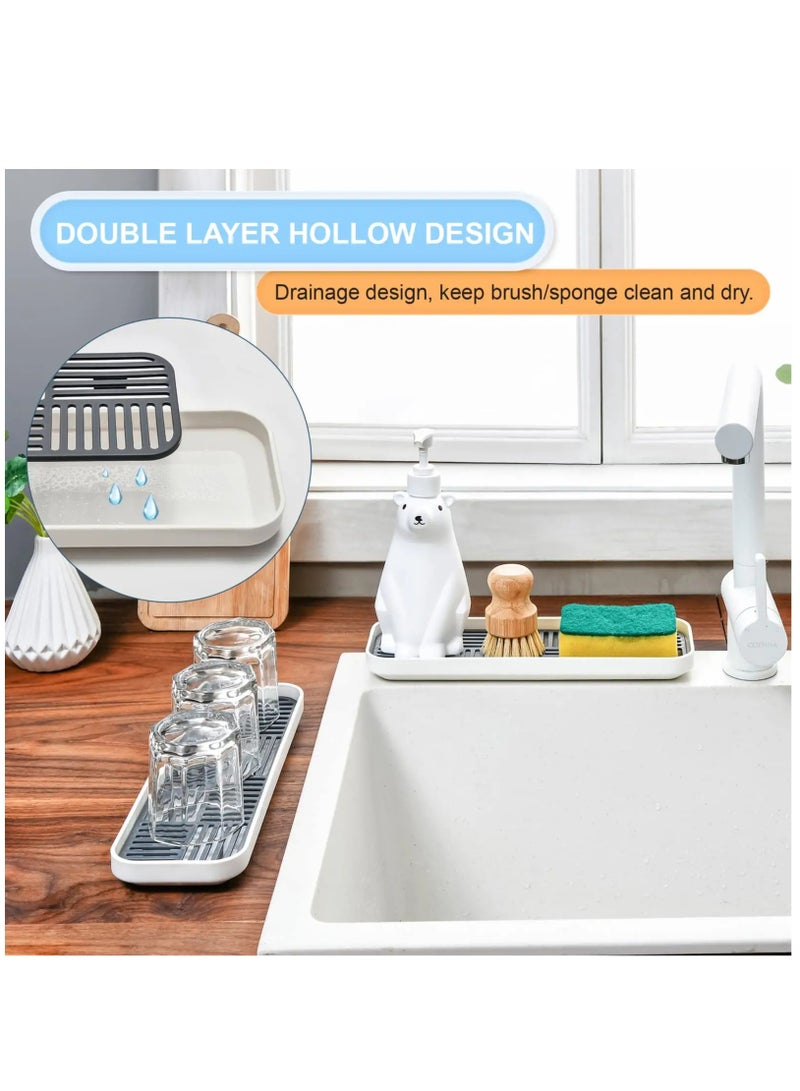 حامل صابون وإسفنج بطبقتين لمطبخ أو حمام، صينية تصريف منفصلة، رمادي وأبيض، 1 عبوة - منظم مغسلة أنيق للصابون والإسفنجات. - Image 2