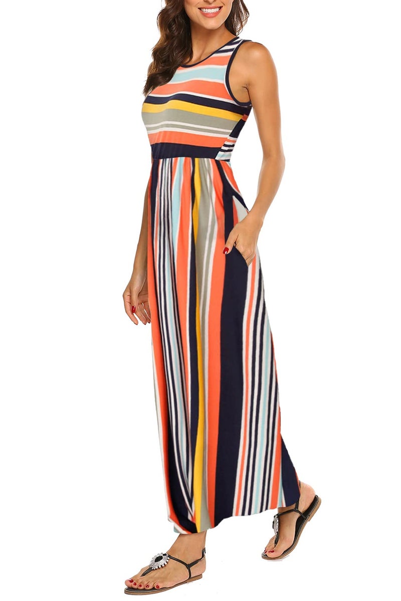 Hount Womens Sleeveless Dresses Striped Summer Beach Dresses with Pockets 2026 Multicolor M - Image 1