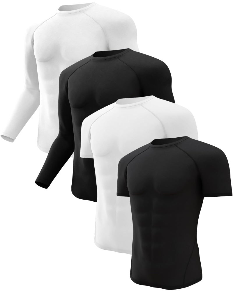 CL convallaria Compression Shirt Men Long Short Sleeve Dry Cool Rash Guard Workout Undershirt for Gym Athletic Tops 4 Pack - Image 1