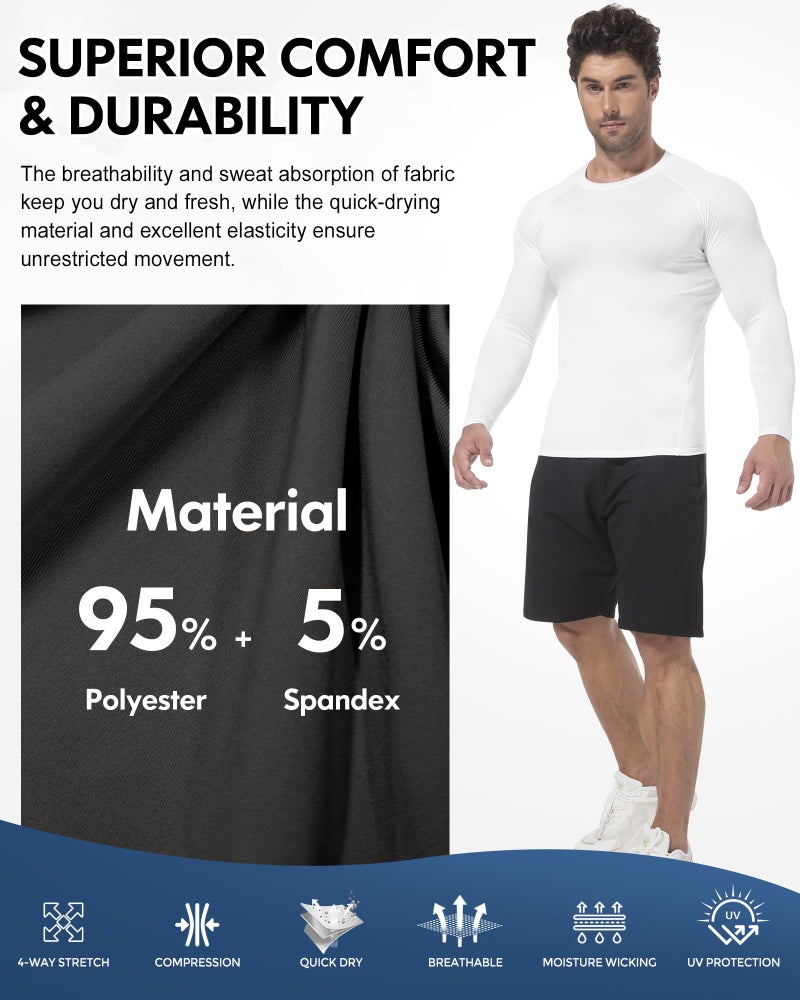 CL convallaria Compression Shirt Men Long Short Sleeve Dry Cool Rash Guard Workout Undershirt for Gym Athletic Tops 4 Pack - Image 3
