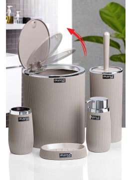 ‎okyanus Home Ocean Home Mink Chrome Striped Round 5-Piece Bathroom Set  - Image 2
