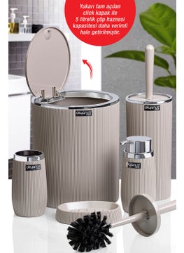 ‎okyanus Home Ocean Home Mink Chrome Striped Round 5-Piece Bathroom Set  - Image 3
