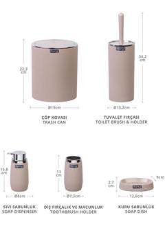 ‎okyanus Home Ocean Home Mink Chrome Striped Round 5-Piece Bathroom Set  - Image 5