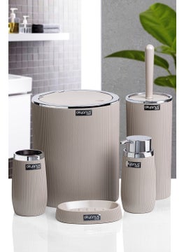 ‎okyanus Home Ocean Home Mink Chrome Striped Round 5-Piece Bathroom Set  - Image 4