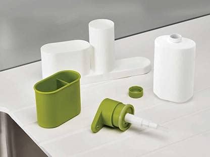 Kazenzo 3 in 1 Liquid Soap Dispenser Brush Sponge Dishwasher Liquid Holder Sink Organizer Self Draining Sink Tidy Set for Bathroom and Kitchen - Image 5