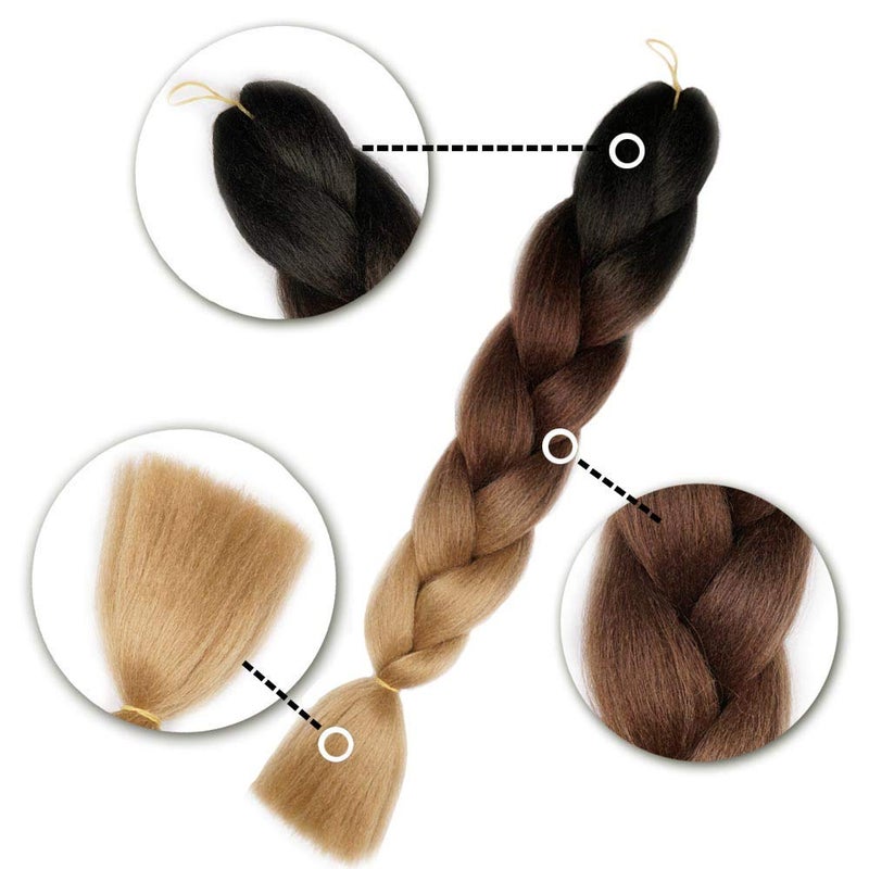 AIDUSA Ombre Brown Braiding Hair 5pcs Synthetic Brown Ombre Braiding Hair 24 Inch 3 Tone Blonde Braiding Hair Crochet Braiding Hair Extensions 100g (#53 Black to Brown to Blonde) - Image 3