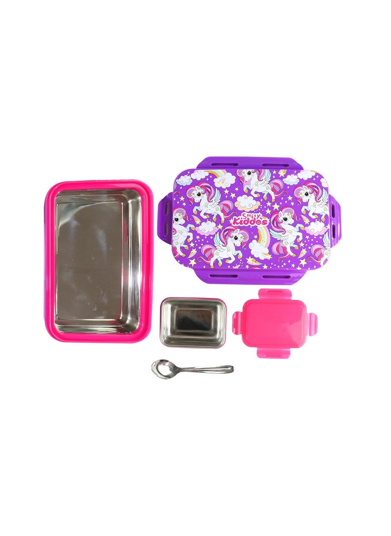 SMILY KIDDOS Smily Kiddos Purple Unicorn -Themed Stainless Steel Insulated Brunch Pack for Kids Aged 3-5 | 175ml & 925ml Containers | BPA-Free and Food-Grade Quality  - Image 2
