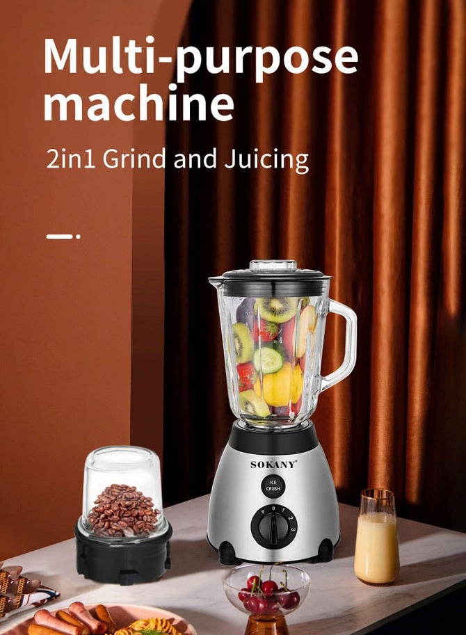 sokany 2 In 1 Countertop Blender with Grinder Mills, Multi-Functional Food Blender,Stainless Steel Blade,Overheat Protection, for Blending, Grinding & Mincing, 3 Speed Function 1.5 L 400 W,SK-149S - Image 3
