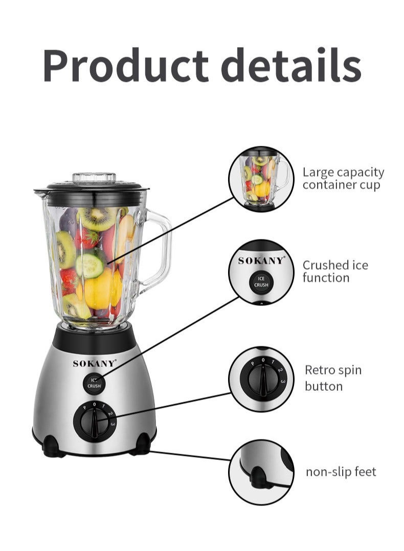 sokany 2 In 1 Countertop Blender with Grinder Mills, Multi-Functional Food Blender,Stainless Steel Blade,Overheat Protection, for Blending, Grinding & Mincing, 3 Speed Function 1.5 L 400 W,SK-149S - Image 4