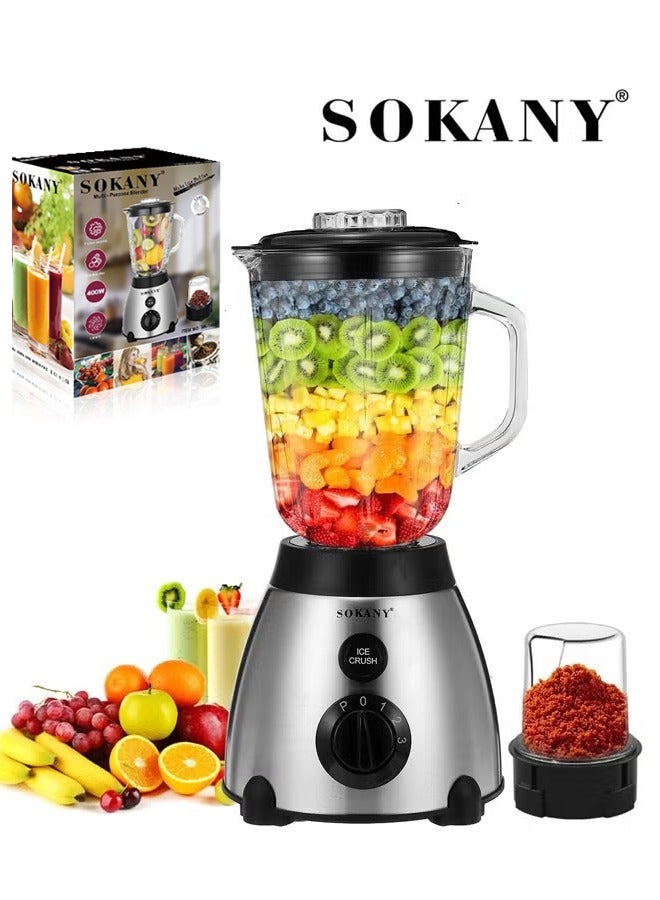 sokany 2 In 1 Countertop Blender with Grinder Mills, Multi-Functional Food Blender,Stainless Steel Blade,Overheat Protection, for Blending, Grinding & Mincing, 3 Speed Function 1.5 L 400 W,SK-149S - Image 1