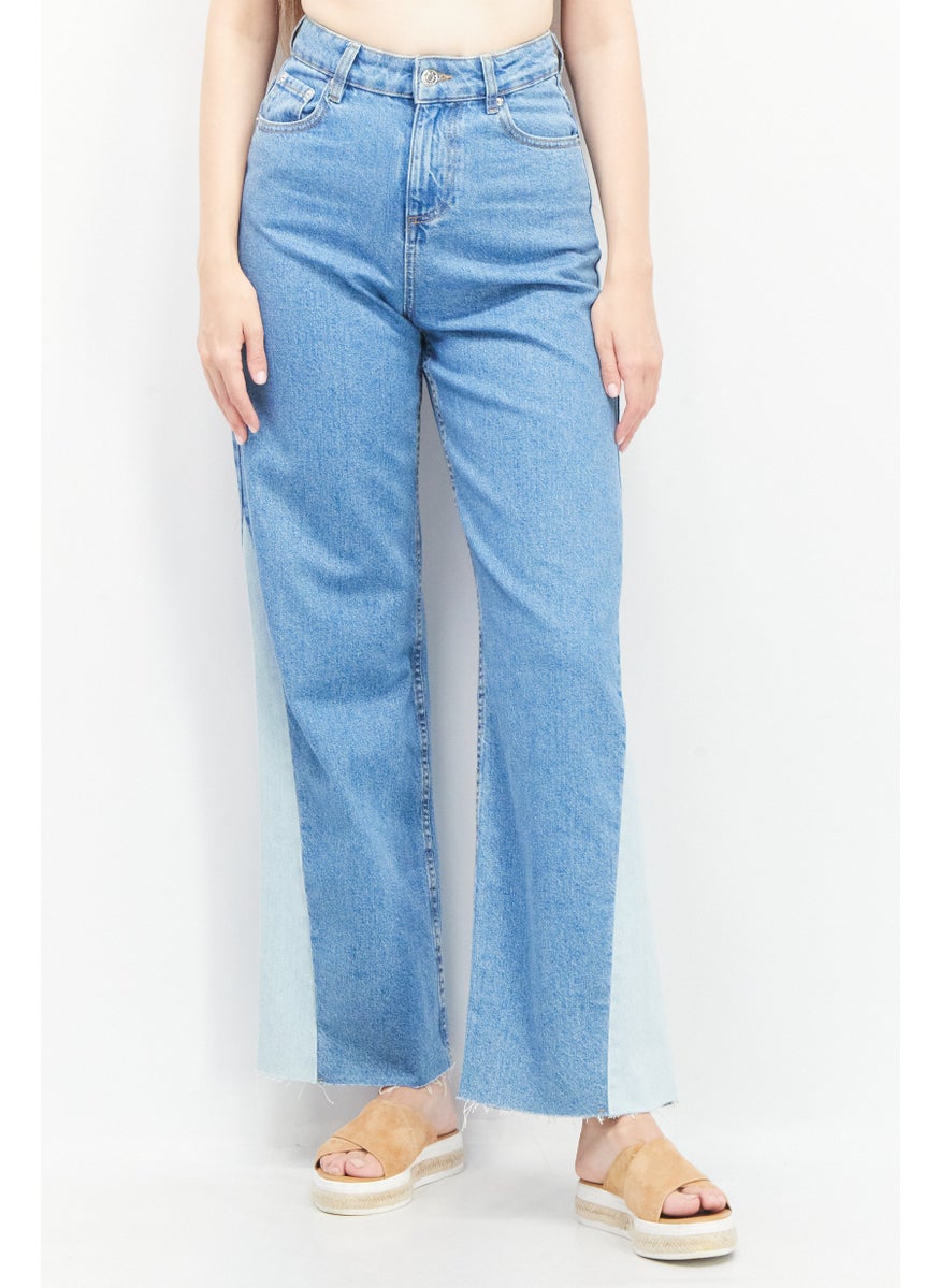Don't Call Me Jennyfer - Women Regular Fit Wide Leg Washed Denim Jeans, Blue - Image 1