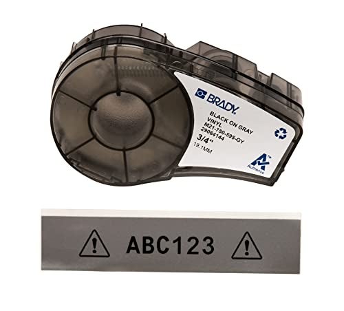 Brady Authentic (M21-750-595-GY) All-Weather Vinyl Label for Indoor/Outdoor ID, Lab and Equipment Labeling, Black on Gray- For M210, M210-LAB, M211, BMP21-PLUS and BMP21-LAB Printers, .75" W, 21' L - Image 1