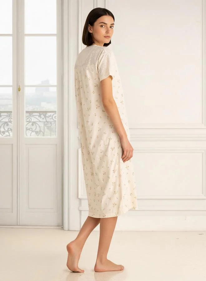 سبلاش فيڤ Embroidered Cotton Night Dress with Short Sleeves