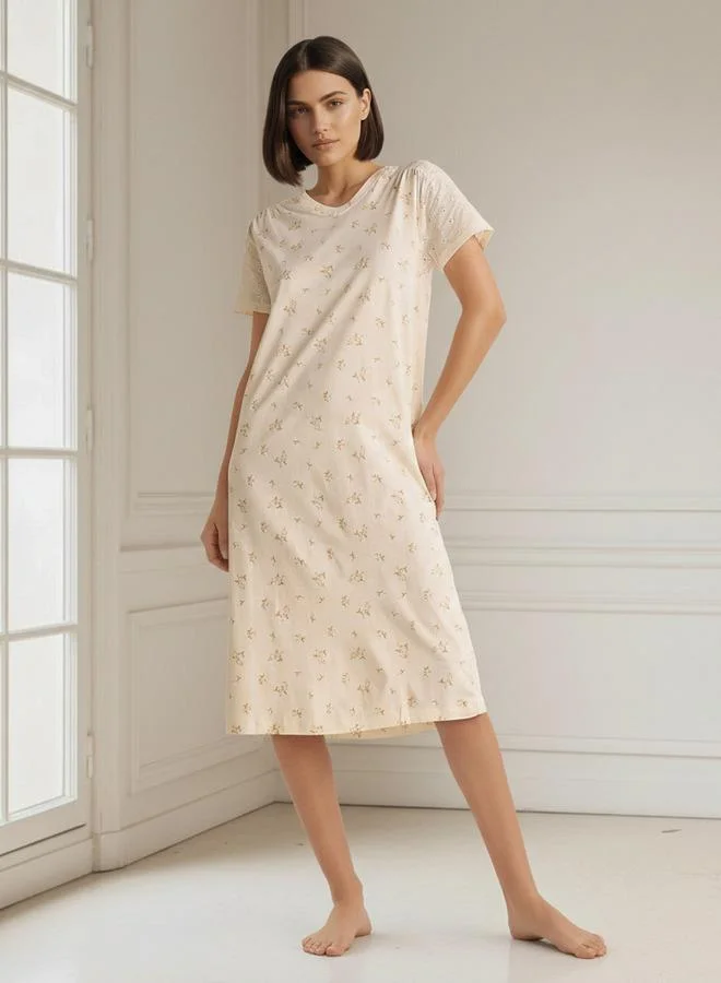سبلاش فيڤ Embroidered Cotton Night Dress with Short Sleeves