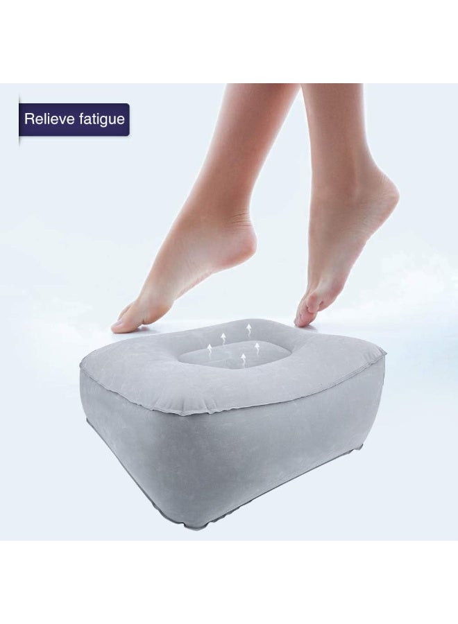 PTTIMFFM Portable Inflatable Travel Foot Rest Pillow, Air Pump Leg Support Cushion for Airplane, Train, Office, and Home, Comfortable Portable Footrest Stool (Gray) - Image 3