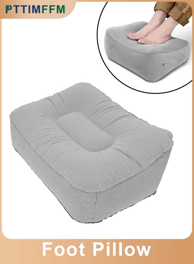 PTTIMFFM Portable Inflatable Travel Foot Rest Pillow, Air Pump Leg Support Cushion for Airplane, Train, Office, and Home, Comfortable Portable Footrest Stool (Gray) - Image 1
