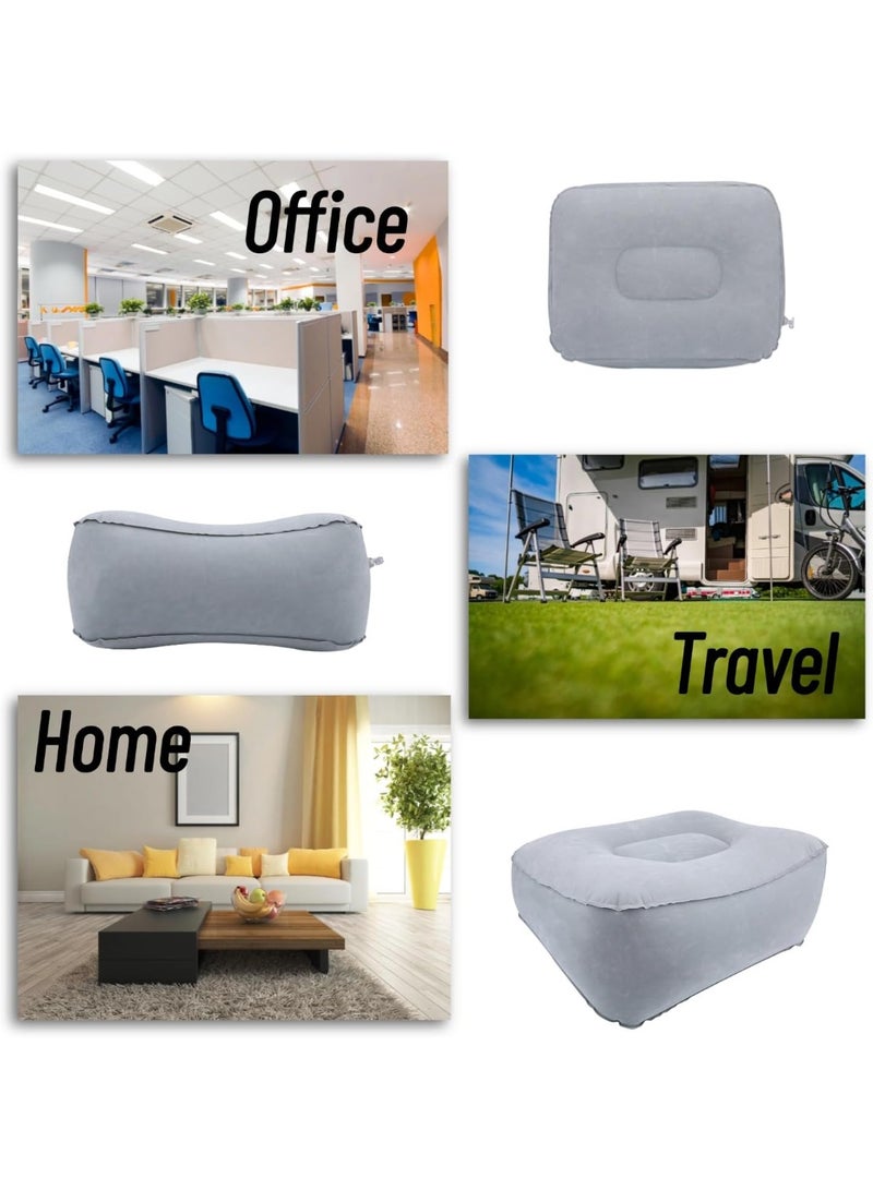 PTTIMFFM Portable Inflatable Travel Foot Rest Pillow, Air Pump Leg Support Cushion for Airplane, Train, Office, and Home, Comfortable Portable Footrest Stool (Gray) - Image 4