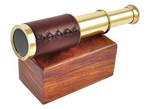 NAUTICALMART Antique Marine Small Brass Telescope 6 with Wooden Box Pirate Nautical Handheld Telescope for Adventure Enthusiasts Monocular Nautical Decor for Gifting Travellers - Image 1