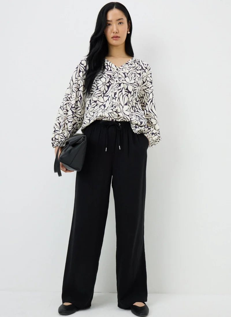 Matalan Blue Floral Linen Rich Gathered Blouse