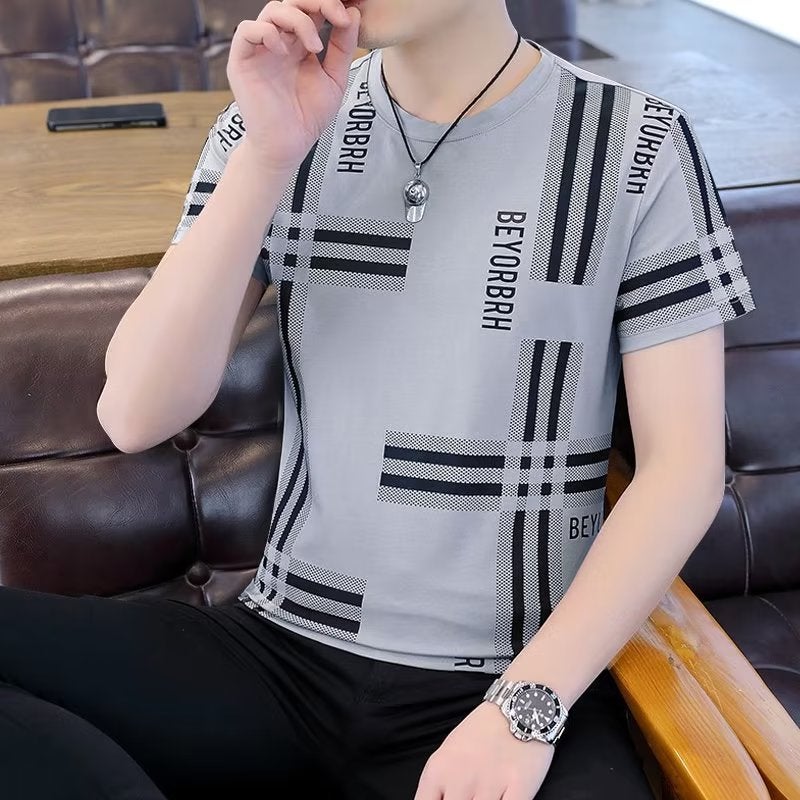 Approval Men'S Short-Sleeved T-Shirt Ice Silk Ice Sense Slim-Fit Printed Men'S Half-Sleeved Top Clothing - Image 1