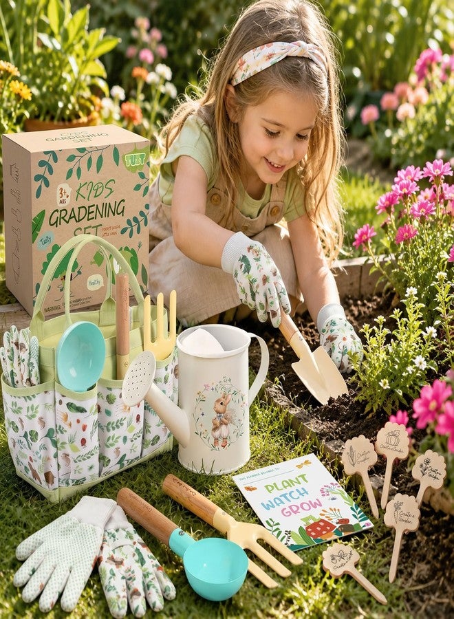 TUZT Kids Gardening Set Toys, 12PCS Garden Tool Kit for Kids and Toddlers with Tote Bag,Watering Can, Gloves, Shovel, Learning Outdoor Toys Gifts for Boys Girls Age 3-6 (Green) - Image 2