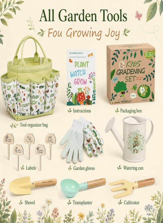 TUZT Kids Gardening Set Toys, 12PCS Garden Tool Kit for Kids and Toddlers with Tote Bag,Watering Can, Gloves, Shovel, Learning Outdoor Toys Gifts for Boys Girls Age 3-6 (Green) - Image 3