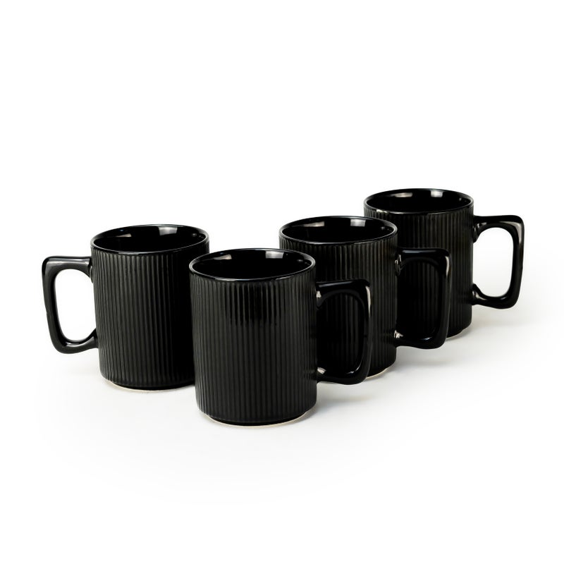 Cuisine Art Stoneware ZOE 4PCS Mug Set | 385 ML Black Coffee Mug Set | Durable Coffee Cup Set for Home & Office | Cups for Cappuccino, Latte, Tea & Cocoa Restaurant Coffee Mugs - Image 1