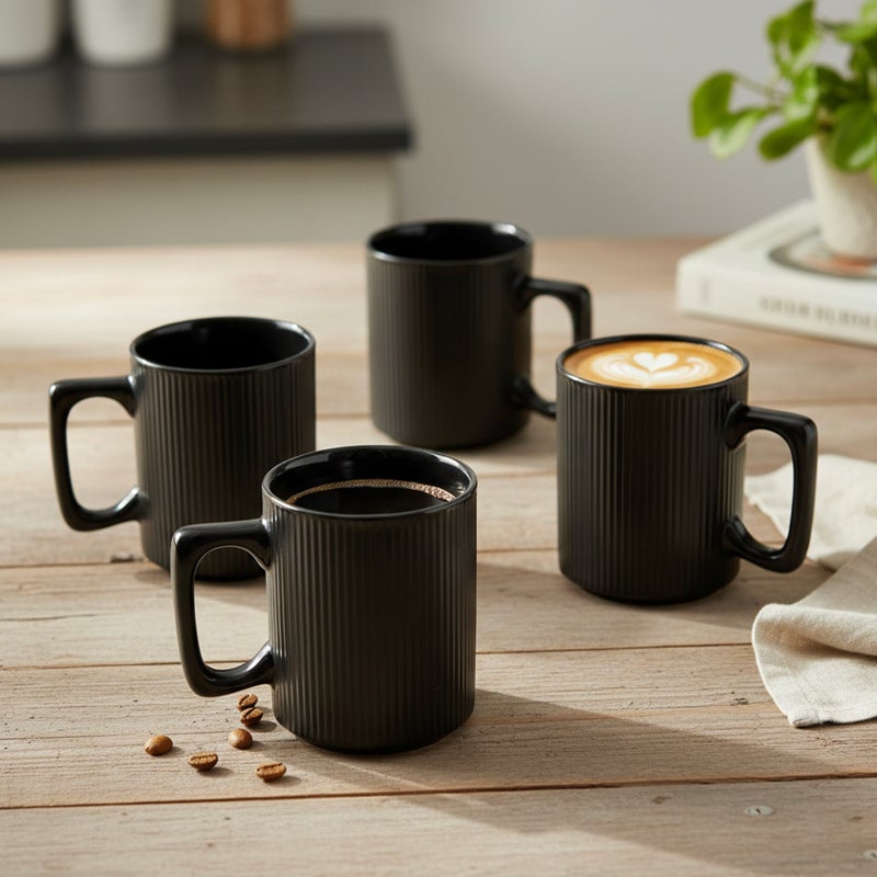 Cuisine Art Stoneware ZOE 4PCS Mug Set | 385 ML Black Coffee Mug Set | Durable Coffee Cup Set for Home & Office | Cups for Cappuccino, Latte, Tea & Cocoa Restaurant Coffee Mugs - Image 3